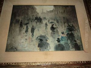 Paris Sous La Pluie. Promeneurs Et Elegantes by Lucien Frank