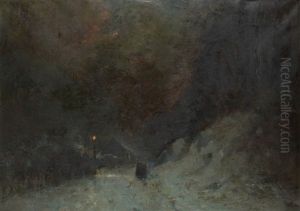 Crepuscule Sur Le Chemin Enneige