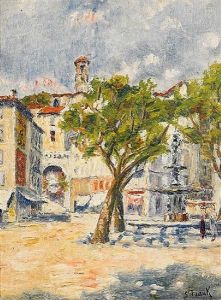 Auf Dem Platz Eines Sudfranzosischen Stadtchens by Lucien Frank