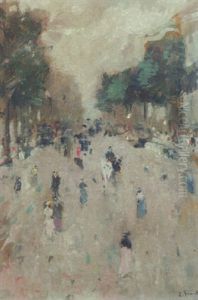 Elegant Figures In A Street by Lucien Frank