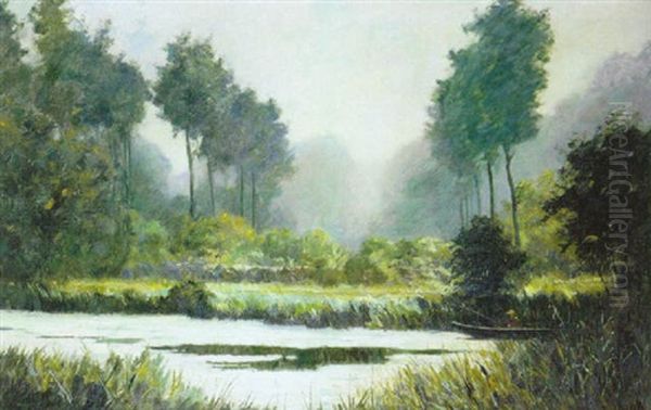 Landschap Met Vijver En Visser - view 1