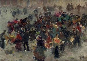 Figures On The Market Place by Lucien Frank