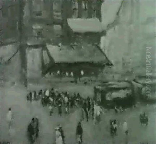 Figurenstaffierter Platz In Brussel Mit Strassenbahn - view 1