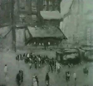 Figurenstaffierter Platz In Brussel Mit Strassenbahn by Lucien Frank