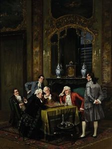 Herrenrunde Bei Einer Partie Schach by Albert Joseph Franke