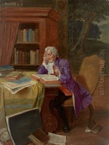 Aufmerksame Lekture. Eleganter Herr Im Habit Des Rokoko Beim Lesen In Der Bibliothek by Albert Joseph Franke