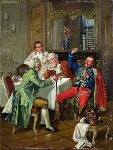 Herrenrunde Der Rokokozeit In Einem Salon by Albert Joseph Franke