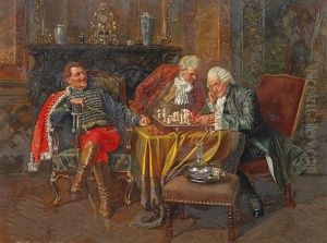 Der Siegreiche Zug. Herrenrunde Im Salon, Dem Schachspiele Frohnend by Albert Joseph Franke