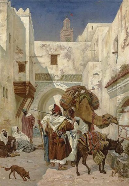At The Watering Trough With The Minaret Of Tangiers Mosque In The Background - view 1