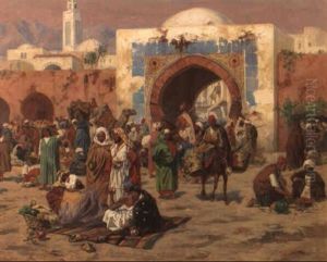 An Arab Market By A City Gate