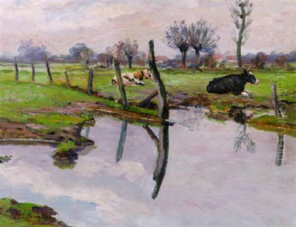 Fluslandschaft Mit Weidendem Vieh - view 1