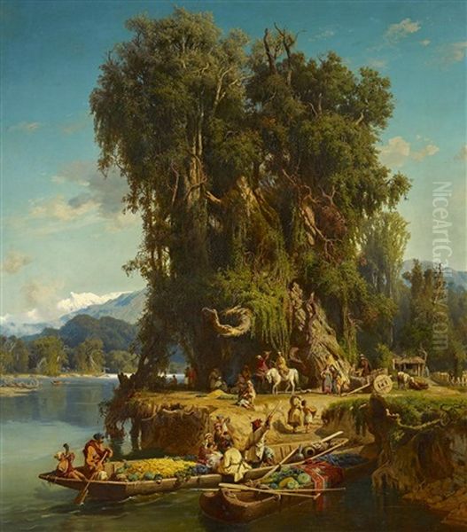 Kaukasische Bauern In Ihren Booten Am Ufer - view 1