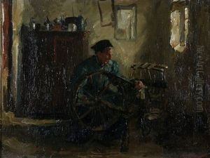 Vrouw Aan Spinnewiel by Eduard Frankfort