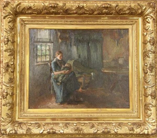 Interior Scene With A Woman Suckling A Baby - view 1
