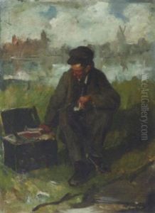 A Man Smoking A Pipe By The Waterside
