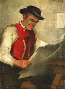 Zeitungslesender Mann In Tracht