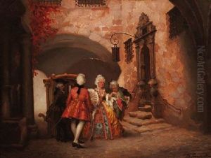 Galante Szene Vor Dem Rathaustor In Rothenburg Ob Der Tauber by Robert Frank-Krauss