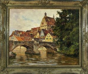 Partie Am Neckar Mit Blick Auf Die Steinerne Brucke Von Besigheim, Leicht Erhoht Das Rathaus Der Stadt by Franz Xaver Frankl