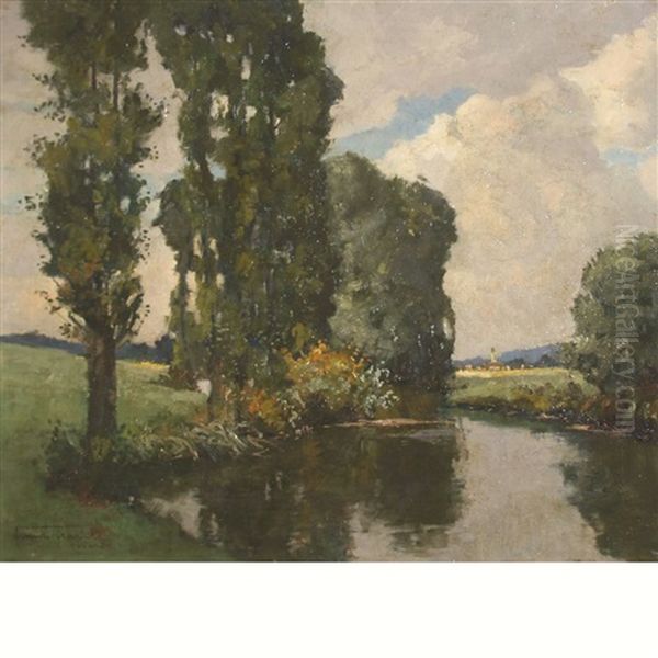 River Landscape With A Village In The Distance - view 1