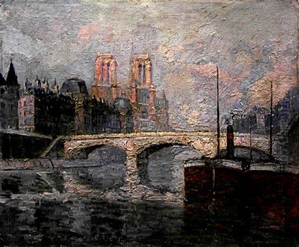 Peniche Amarrees Sur La Seine Pres De Notre-dame - view 1