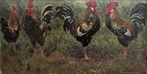 Vier Hahne by Heinrich Franz