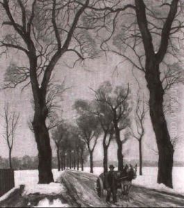 Winterliche Landstrase Mit Pferdefuhrwerk by Heinrich Franz