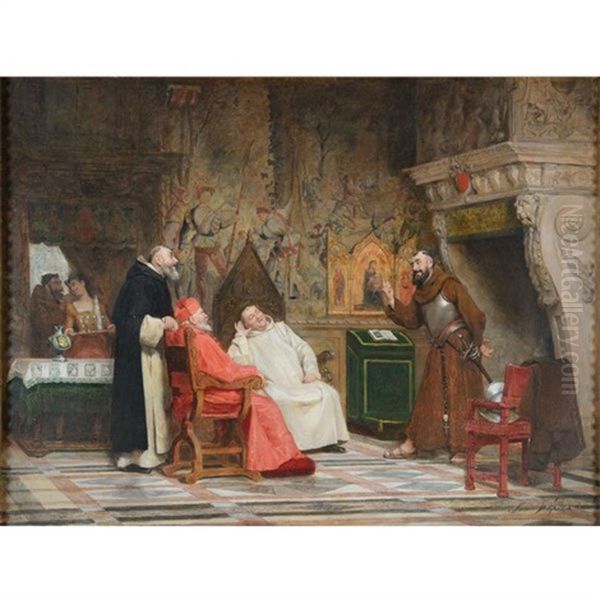 Cardinal And Monks In An Interior - view 1