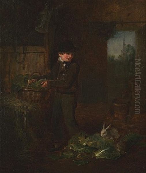 Boy Feeding Rabbits - view 1