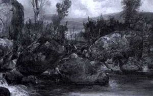 Fisher Near Boulders In The Stream by Alexander Fraser the Younger