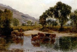 River Landscape With Cattle At A Ford River Landscape With Cattle At A Ford