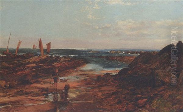 Boys Crabbing On A Beach - view 1