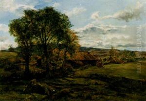 Thatched Cottages In A Hilly Landscape by Alexander Fraser the Younger