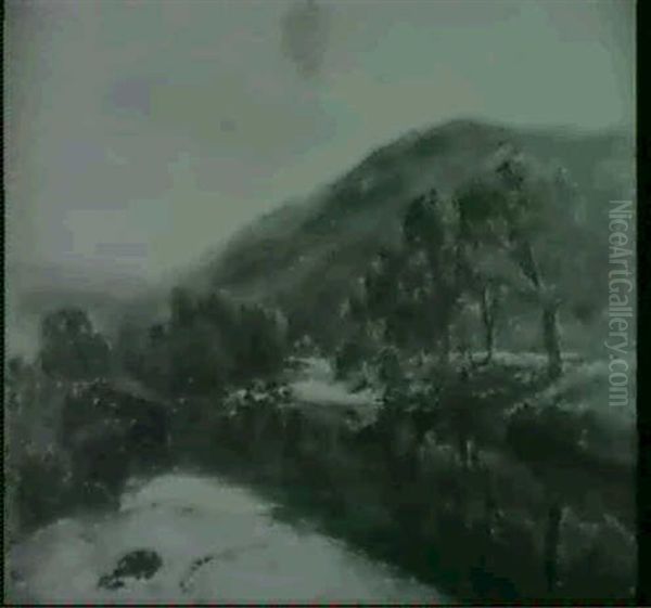 A Highland River Landscape With Cattle Watering, Figures    On A Bank Beyond - view 1