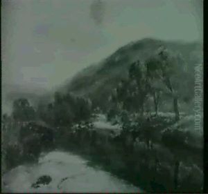 A Highland River Landscape With Cattle Watering, Figures On A Bank Beyond by Alexander Fraser the Younger
