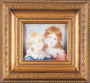 Portrait Of Two Young Girls In Antebellum Southern Dress by Charles Fraser