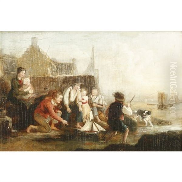 Children Playing With Toy Sailboat - view 1