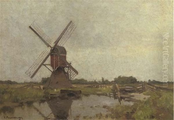 Molen Bij Fennemeer, Warmond - A Windmill In A Polder Landscape - view 1