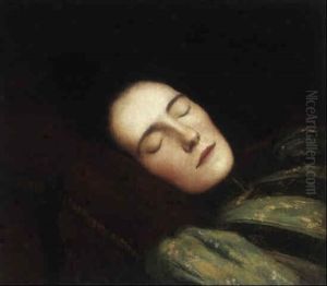 Lady Sleeping With Head Resting On A Red Velvet Cushion by Kenneth Frazier