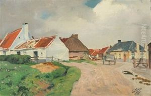 Paysage De Campagne Avec Fermes by Leon Frederic