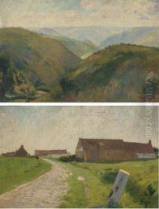 Landscape With A Roadway And Farm Buildings (+ A Mountain Landscape; 2 Works) by Leon Frederic