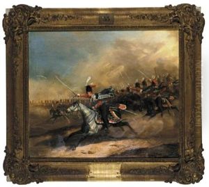 Parade Of The Austrian 2nd K.k. Hussar Regiment, King Of Hanover, In The Lead Colonel Von Kiss (+ Attack Of The 3rd Royal Prussian Hussar Regiment, King Of Hanover, Count Solms In The Lead; 2 Works)