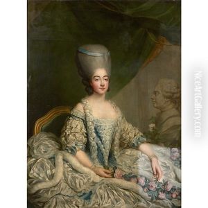 Portrait De La Comtesse De Provence Marie-josephine De Savoie Posant Devant Une Sculpture Representant Louis Xviii En Buste by Jean-Martial Fredou