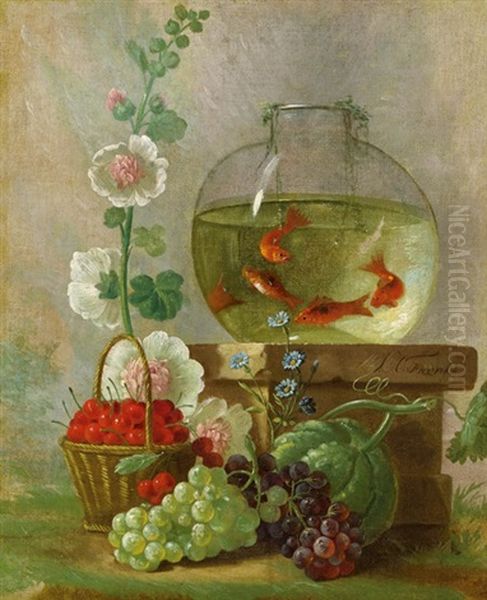 Stillleben Mit Goldfischen, Kirschen Und Blumen - view 1