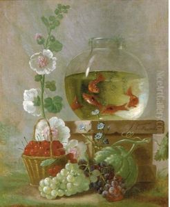 Goldfish In A Bowl On A Ledge Beside Cherries And Other Fruit And Flowers by Johannes Hendrik Fredriks