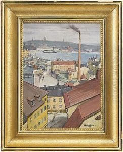 Hustak I Stockholm, Vy Mot Slussen by Carl Einar (Figge) Fredriksson