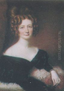 A Lady, A Rose In Her Left Hand, In A Dark Green Dress With Lace, A Fur Stole Around Her Shoudlers, Auburn Hair