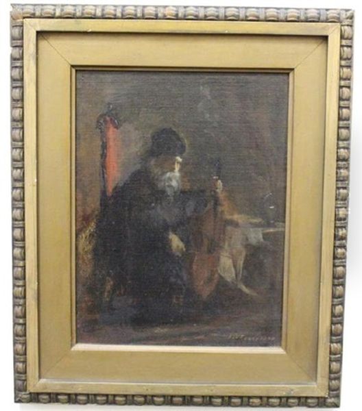 Painting Of An Elderly Man In An Interior Setting - view 1
