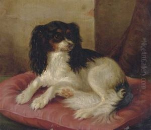 A King Charles Spaniel On A Red Cushion by Herman Freese