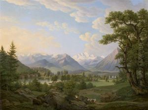 Schweizer Berglandschaft Mit Dorf An Einem Fluss