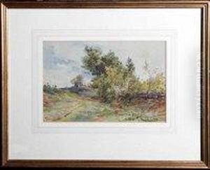 A Country Road With A Cottage In The Distance by James Aumonier